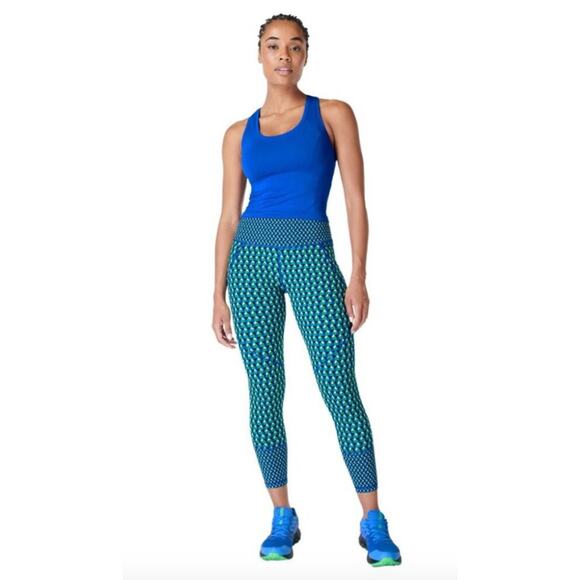 Sweaty Betty 7/8 Length Power Blue & Green Geometric Print Leggings Size 10 - Picture 9 of 11